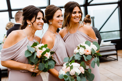 Bridesmaids sharing a laugh with Glamour Girl makeup at Chicago wedding