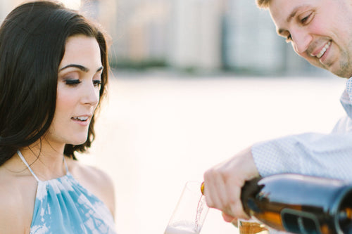 Casual engagement photo with the couple in natural Glamour Girl makeup