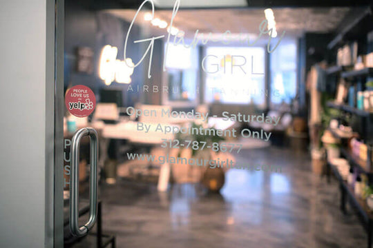 Brightly lit interior of the spray tanning salon in Chicago, IL